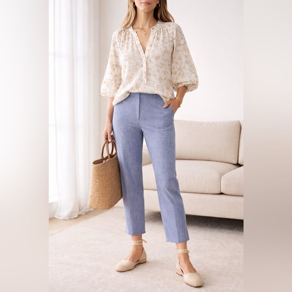 Piazza Sempione Made in Italy Chambray Linen Blend Trousers NWOT